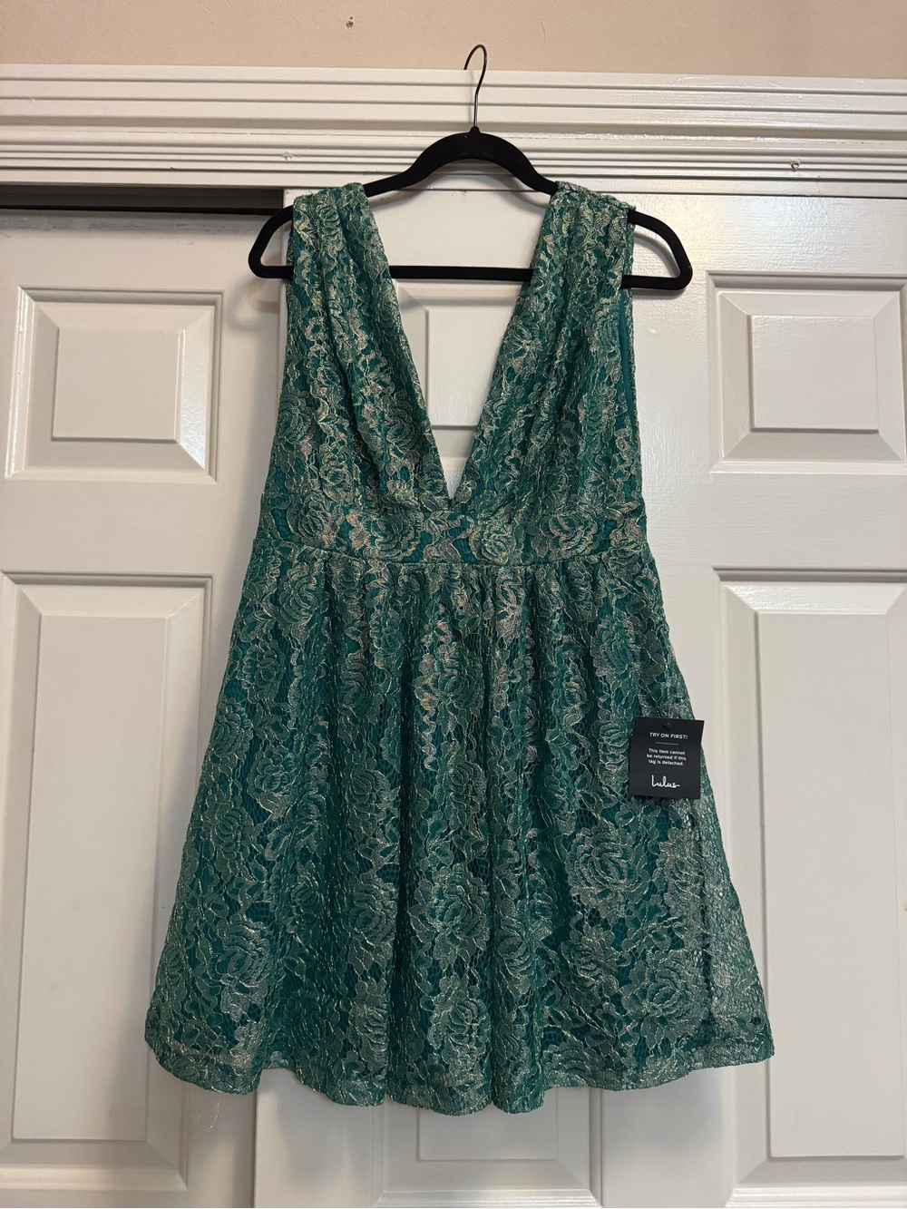 Lulu’s Green Lace V-Neck Mini Dress